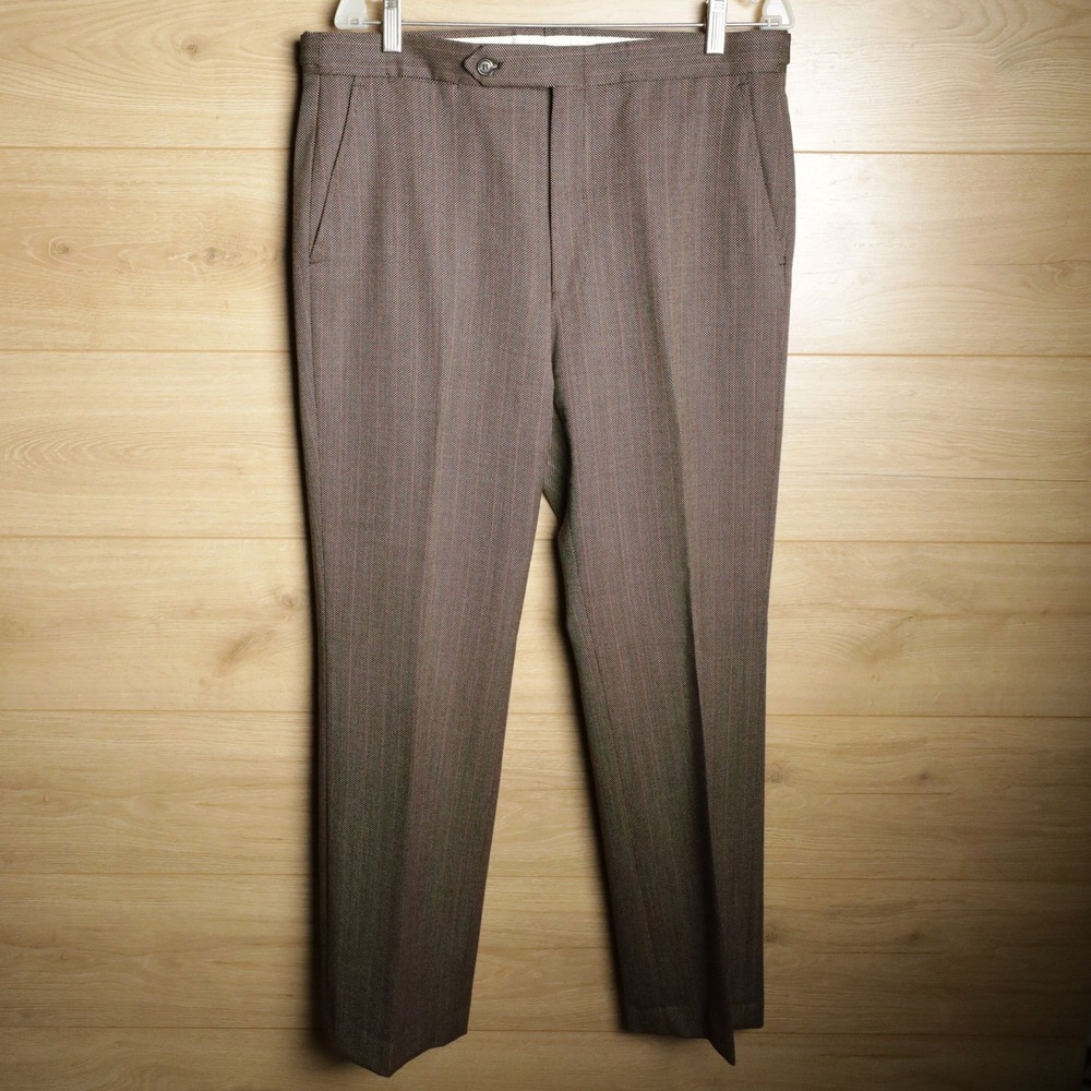 VTG Burberrys Mens Slacks‎ Trousers Brown Herringbone Classic Fit 36x30
